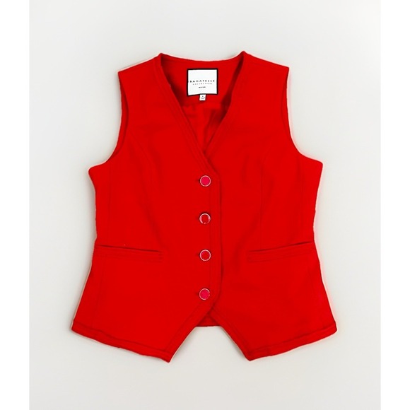 Bagatelle Red Vest Sleeveless Women Button Up Lined Orange Small Office Work - Picture 7 of 9